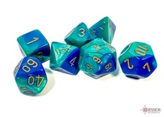 Gemini Blue-Teal/gold Polyhedral 7-Dice Set
